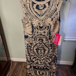 JS Collections Navy Blue and Gold Maxi Dress